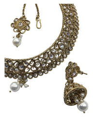 Clear - Medium - Antique Gold Finish Necklace Set with Earrings - DAJ474 H 0724