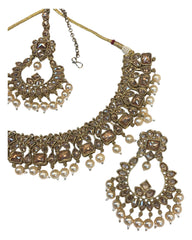 Gold - Large Size Antique Gold Finish Necklace Set with Earrings - SB396  11KK24