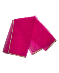 Fuchsia Hot Pink - Ladies Net Dupatta with Gold Lace Border  & Diamante - Mix N Match -  VC2501 T0125