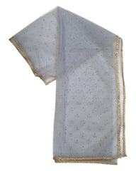 Grey - Ladies Net Dupatta with Gold Lace Border  & Diamante - Mix N Match -  VC2501 T0125