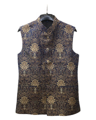 Navy Brocade - Rich Banarasi Handloom Mens Waistcoat / Bandi - Bollywood - HHF2406 KK 0624