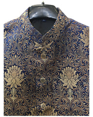 Navy Brocade - Rich Banarasi Handloom Mens Waistcoat / Bandi - Bollywood - HHF2406 KK 0624