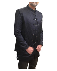 Navy Blue - PREMIUM Slim Fit Mens Self Brocade BandhGala / Prince / Chinese Collar Jacket with Long inside Waistcoat - Fantastic Fit - CS2505 03PY25