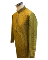 Mehndi Yellow - Brocade -  Mens Indian Kurta set - Weddings / Walimas , Sangeet, Eid, Mehndi / Henna - NAD2510 01KR25