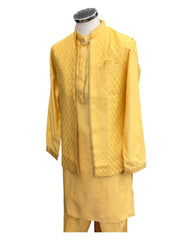 Haldi Yellow - Mens Kurta Set with Rich Brocade Waistcoat  - SHU2507 TY 0325