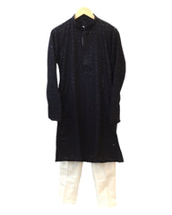 Navy Blue - Rich Sequins Lucknowi Chiffon Mens Indian Kurta Set with Smart Pants - Weddings / Walimas , Sangeet, Eid, Mehndi / Henna - YD2501 KC 0225