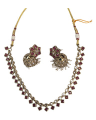 Red - Small - Antique Gold Finish Necklace Set with Earrings - AE2405 C 0724