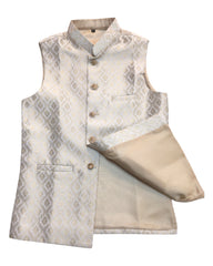 Cream - Rich Banarasi Brocade Handloom Brocade Mens Waistcoat - UK Stock- Dispatch in 24 hrs - KCS241107 KP