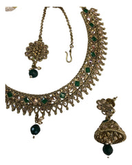 Green - Medium - Antique Gold Finish Necklace Set with Earrings - DAJ531 KY 0724