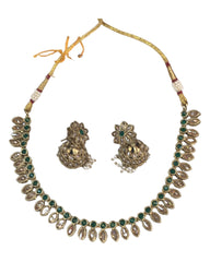 Green - Small - Antique Gold Finish Necklace Set with Earrings - AE2402 C 0724