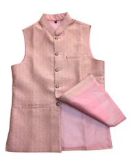 Pink - Banarasi Handloom Brocade Mens Waistcoat - UK Stock- Dispatch in 24 hrs - KCS241104 KK