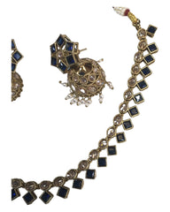 Navy Blue - Small - Antique Gold Finish Necklace Set with Earrings - AE2405 C 0724