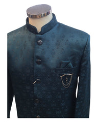 Teal - PREMIUM Slim Fit Mens Self Brocade BandhGala / Prince / Chinese Collar Jacket with Long inside Waistcoat - Fantastic Fit - CS2505 01PY25