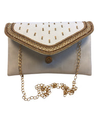 Cream - Rich Silky Antique Embroidered Clutch Bag - AY253 10Rp24