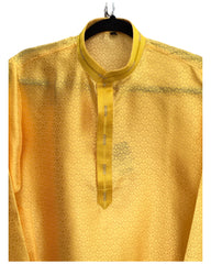 Yellow - Banarasi Brocade Mens Indian Kurta set - Weddings / Walimas , Sangeet, Eid, Mehndi / Henna - KCS1066 06KP24