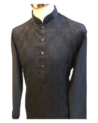 Navy Blue - Sequins -  Mens Indian Kurta set - Weddings / Walimas , Sangeet, Eid, Mehndi / Henna - NAD2508 01KC25