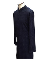 Navy Blue - Rich Sequins Lucknowi Chiffon Mens Indian Kurta Set with Smart Pants - Weddings / Walimas , Sangeet, Eid, Mehndi / Henna - SHU2502 KC 0325