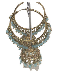 Sky Blue - Large - Antique Finish Traditional Bali Zhumki Earrings - Bollywood - Weddings - JE28 Tp 0724