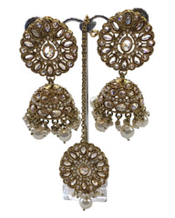 Gold - Large - Antique Gold Finish Necklace Set with Earrings - RAK203 KK 0724