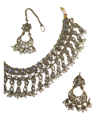 Clear - Medium - Antique Gold Finish Necklace Set with Earrings - RAK185 Cp 0724