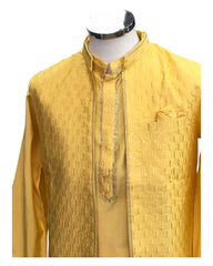 Haldi Yellow - Mens Kurta Set with Rich Brocade Waistcoat  - SHU2507 TY 0325