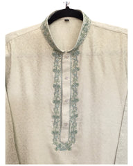 Pastel Green - Rich Crepe Brocade Mens Indian Kurta set - Weddings / Walimas , Sangeet, Eid, Mehndi / Henna - KCS1053 06VT24