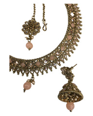 Peach - Medium - Antique Gold Finish Necklace Set with Earrings - DAJ531 KY 0724