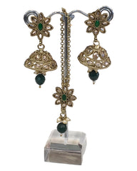 Green - Small - Antique Gold Finish Necklace Set with Earrings - DAJ298 C 0724