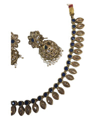 Navy - Small - Antique Gold Finish Necklace Set with Earrings - AE2402 C 0724