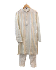 Off White - Rich Sequins Lucknowi Chiffon Mens Indian Kurta Set with Smart Pants - Weddings / Walimas , Sangeet, Eid, Mehndi / Henna - YD2501 KC 0225