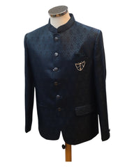 Teal / Rama - PREMIUM Slim Fit Mens Self Brocade BandhGala / Prince / Chinese Collar Jacket - Fantastic Fit - CS2501 01TA25