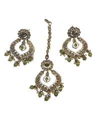 Olive Henna Green - Large Size Antique Gold Finish Necklace Set with Earrings - AV7785  11KK24