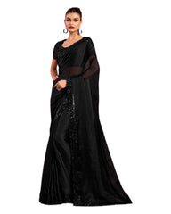 Black- Chiffon Saree with Fancy Ready made Blouse - SRV7910  PY 0624