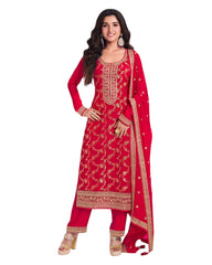 Red - Simple / Classy Silky Ladies Indian Salwar Suit with Rich Dupatta - Available in Sizes 10,14 & 18 - VF69184 TY 0924