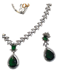 Green - Medium - Silver Finish Necklace Set with Earrings - AE2409 A 0724