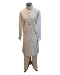 White - Rich Material Mens Indian Kurta set - Pair with a waistcoat or wear under Sherwanis - Weddings / Walimas , Sangeet, Mehndi / Henna , Eid / Diwali - BS2503 01VK25