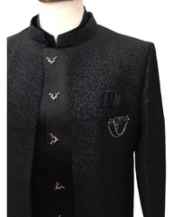 PREMIUM Slim Fit Mens Black BandhGala / Prince / Chinese Collar Open Jacket with inside Waistcoat- Fantastic Fit - CS2408 JC 0524