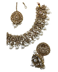 Gold - Large - Antique Gold Finish Necklace Set with Earrings - RAK203 KK 0724