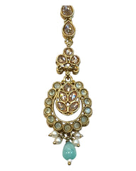 Mint Green - Antique Gold Finish Medium Size Tika Head Piece - Indian Ladies Fashion Jewellery - AE2435 11Vp24