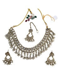 Clear - Medium - Antique Gold Finish Necklace Set with Earrings - RAK185 Cp 0724