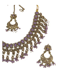 Lilac - Medium - Antique Gold Finish Necklace Set with Earrings - RAK185 Cp 0724