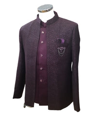 PREMIUM Slim Fit Mens Wine BandhGala / Prince / Chinese Collar Open Jacket with inside Waistcoat- Fantastic Fit - CS2408 JC 0524