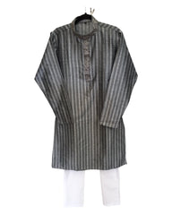 Dark Grey - Cotton Silk Brocade Mens Indian Kurta set - Weddings / Walimas , Sangeet, Eid, Mehndi / Henna - KCS1052 06VA24