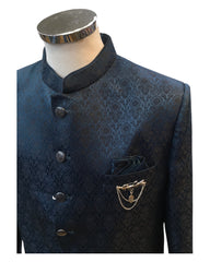 Teal / Rama - PREMIUM Slim Fit Mens Self Brocade BandhGala / Prince / Chinese Collar Jacket - Fantastic Fit - CS2501 01TA25