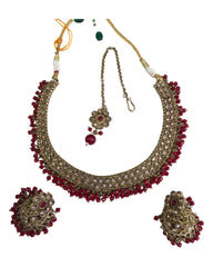 Red - Medium - Antique Gold Finish Necklace Set with Earrings - DAJ471 KY 0724