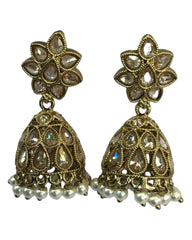 Neutral / Gold - Medium - Antique Finish Traditional Zhumki Earrings - Bollywood - Weddings - SV2407 J 0724