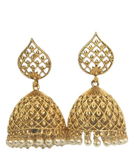 Gold - Large - Gold Finish Traditional Zhumki Earrings - Bollywood - Weddings - SV2412 Jp 0724