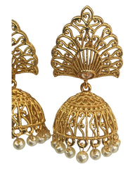 Gold - Medium - Gold Finish Traditional Zhumki Earrings - Bollywood - Weddings - SV2413 T 0724