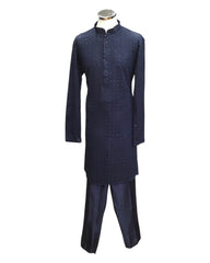 Navy Blue - Rich Sequins Lucknowi Chiffon Mens Indian Kurta Set with Smart Pants - Weddings / Walimas , Sangeet, Eid, Mehndi / Henna - SHU2502 KC 0325