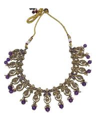 Purple - Large Size Antique Gold Finish Necklace Set with Earrings - AV7783  11KK24